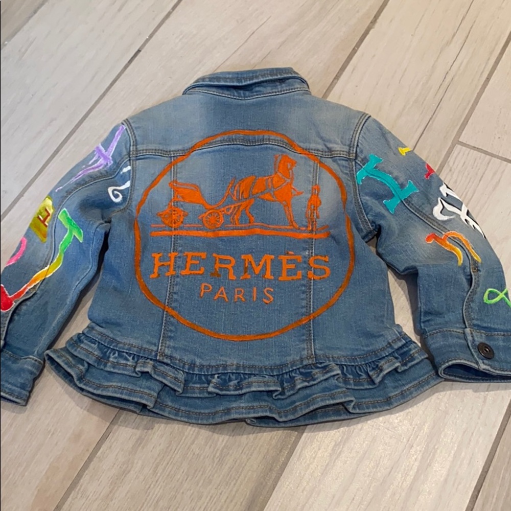🎉HP🎉 Custom HERMÉS-themed denim jacket 2T
